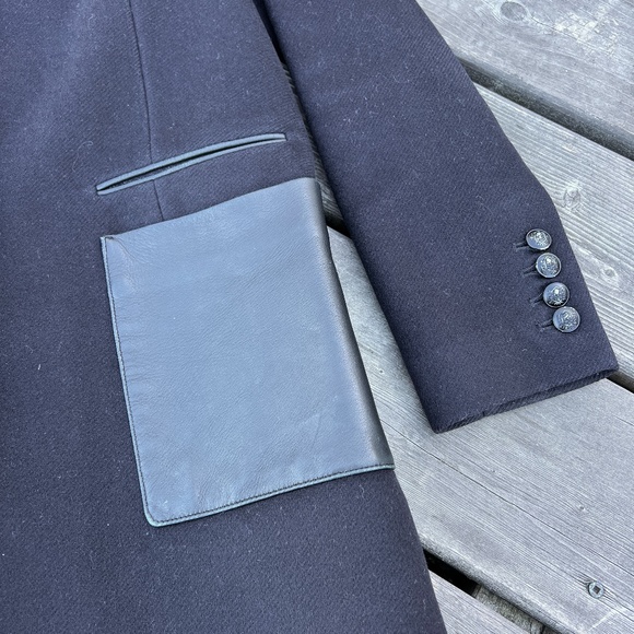 The Kooples Wool and Leather Straight Coat - Picture 2 of 7